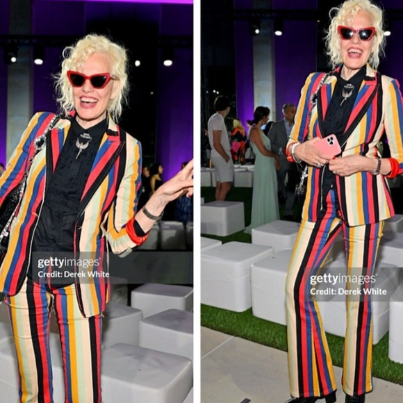 Alice + Olivia Breann Denim Boheme Striped Multi Fitted Blazer Jacket Size 4 - Picture 13 of 15